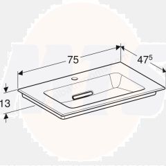 Geberit ONE vanity basin, horizontal outlet: B=75cm, T=48cm, Tap hole=central, Overflow=without, white / KeraTect, glossy white   505.004.00.1