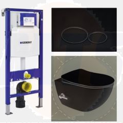 Geberit Toilet set UP 320 Aloni Matt Black With bidet Flatline Rimfree Softclose Quick release Toilet seat Alpha Matt Black Integrated faucet AL5518 