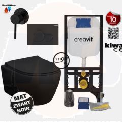 Creavit wall-hung toilet set aloni black mat rimless with bidet sprayer including soft close toilet seat and diverter tap  AL6612 - AL0611 - GP50031