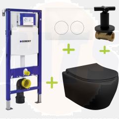 Geberit toilet set Black UP100 - Rimless Wall-hung toilet Aloni with bidet Black matte bidet incl. soft close toilet seat AL6612 + UP100 + Delta21 + TM69220B