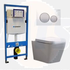 Geberit UP 320 Toilet set - Alexandria Sigma-20 White Matt Chrome - Built-in WC Wall-mounted toilet DC2473