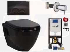 Wall-hung toilet set Gloss black with Bidet Creavit tp325 black Concealed cistern, bidet tap and control panel black toilet seat soft close. fb89a215-c888-4f78-511c-c8e7036e2562