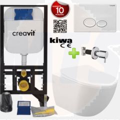 Toilet set Matt White with bidet Creavit Freedom complete toilet set incl. toilet seat soft close + built-in cistern + pressure plate  FE320-00MB00E-0005 