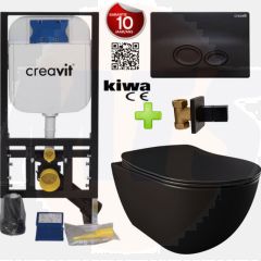 Toilet set Black Matt with bidet Creavit Freedom complete toilet set incl. toilet seat soft close + built-in cistern + pressure plate FE320-00SM00E-0005