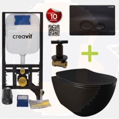Creavit toilet set Black - Freedom hanging toilet with bidet black matte bidet incl. soft close toilet seat FE320-00SM00E-0005 + GR5003+ GP2002+ TM69220B