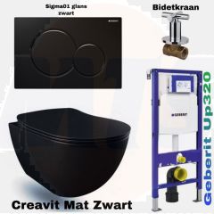 Complete Set Geberit UP320 with Creavit Wall-hung toilet Freedom with bidet Matt Black incl. Toilet seat with or without flushing rim 	FE320