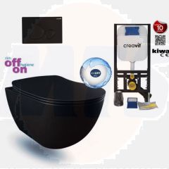 Hanging toilet set Matt Black Rimless Creavit Freedom Toilet set with GP5003 + Pressure plate + WC seat Softclose Black Matt FE322.0600+GR5003+GP7002