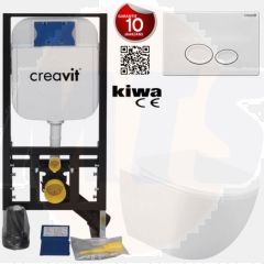 Toilet set White Rimless Creavit Freedom complete with toilet seat soft close + built-in cistern + pressure plate GR5003-2