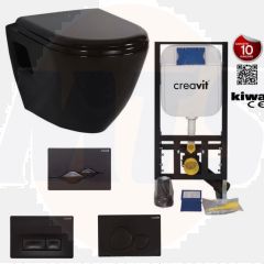Creavit Hanging toilet set Gloss Black Creavit tp325 black Concealed cistern, bidet tap and control panel black toilet seat soft close. TP325-50SI00E-0005 - KC4080.SO - GR5003