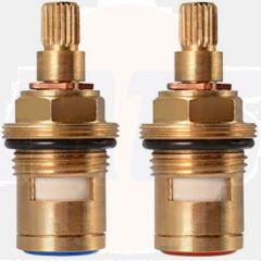 Replacement Brass Ceramic Stem Disc Cartridge Faucet Valve Quarter Turn 1/2" for Bathroom Kitchen Tap (1 Pair Hot & Cold)