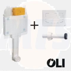 OLI Toilet Cistern Built-in drain cockpit OLI 74 + White River Plate 2 Buttons + Bonnet duct