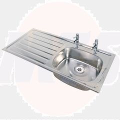 Twyford 1028mm x 500mm, left hand drainer, 2 tap hole no overflow including waste PS8602SS
