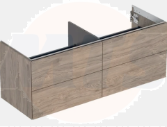 Geberit ONE cabinet for washbasin, with four drawers: Washbasin width=135cm, H=50.4cm, T=47cm, hickory / wood-textured melamine  505.266.00.6
