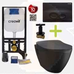 Creavit toilet set Black - Hanging toilet TP325 with bidet Black Matt - Rinsing rim incl. soft close toilet seat 	TP325-50SM00E-0005 + GR5003+ GP2002.06