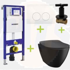 Geberit toilet set Black UP100 - Wall-hung toilet TP325 with bidet Black matte bidet incl. soft close toilet seat  TP325-50SM00E-0005 + UP100+ Delta21+ TM69220B