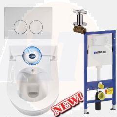 Complete toilet set Geberit UP100 with Rimless bidet Hanging toilet Creavit Aloni White incl. Soft close toilet seat 	UP100 + Al5512 + delta50