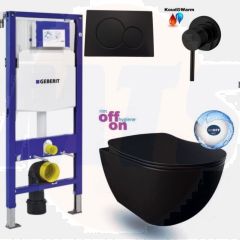 Geberit UP320 Toilet Set Black with Creavit Freedom Rimless Hanging Toilet with Bidet  UP320+FE322