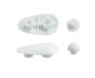 white plastic toilet seat buffers, also known as toilet seat bumpers or spacers. These small components are designed to be installed on the underside of a toilet seat. 
Key information about these buffers:
Purpose:
They provide cushioning, reduce noise