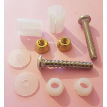Replacement expansion screw kit for wc seats, consisting of screw, expander and conical nut. 080944