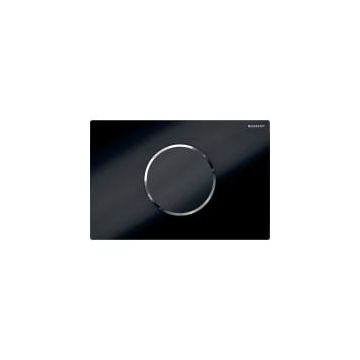 Geberit 242.792.16.1 Sigma10 flush plate round, for WC flush control with electronic flush actuation, screwable Plate  black matt / easy-to-clean coated, Design ring/-s black / glossy