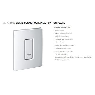 Grohe Skate Cosmopolitan Concealed Mechanical Manual Urinal System Control Panel  Polished Chrome 38784000