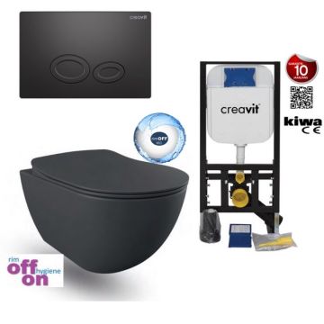 Hanging toilet set Matt Anthracite Rimless Creavit Freedom Toilet set with GP5003 + Pressure plate + WC seat Softclose Anthracite Matt 7179d5cf-c6b6-2cf5-59f2-2e035d71874b 