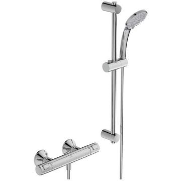 Ideal Standard  Ceratherm T25 exposed thermostatic shower mixer pack with idealrain S3 3 function ø80 handspray, 600mm rail and 1.25m hose   A7205AA