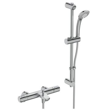 Ideal Standard  Ceratherm T25 exposed thermostatic rim mounted bath shower mixer with idealrain S3 3 function ø80 handspray, 600mm rail and 1.8m hose   A7698AA