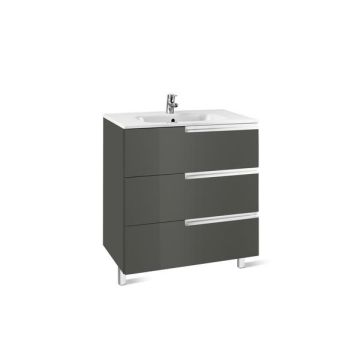 Roca  Victoria-N basin and base unit 600 x 460mm - 3 soft-close drawers - gloss anthracite grey A855839153