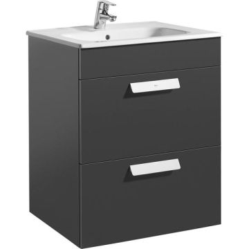 Roca  Debba base unit 605 x 460mm - 2 soft-close drawers - gloss anthracite grey A856826153