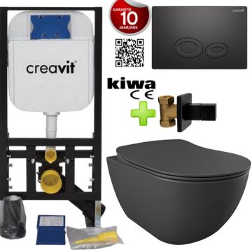 Toilet set Anthracite Mat Rimless with bidet Creavit Freedom complete toilet set incl. toilet seat soft close + concealed cistern + Pressure plate FE322-00AM00E-0005