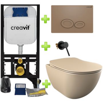 Toilet set with bidet Mat Cappuccino Rimless with diverter tap incl. Softclose toilet seat FE322-00CM00E-0000