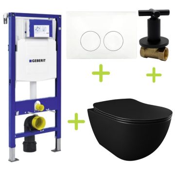 Geberit toilet set Black UP100 - Rimless Hanging toilet Freedom with bidet black matt bidet incl. soft close toilet seat FE322-00SM00E-0005 + UP100+ Delta21+ TM69220B