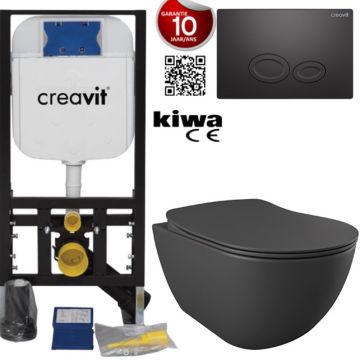 Toilet set Anthracite Mat Rimless Creavit Freedom complete toilet set incl. toilet seat soft close + concealed cistern + pressure plate FE322-11AM00E-0000