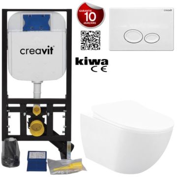 Toilet set White Rimless Creavit Freedom complete with toilet seat soft close + built-in cistern + pressure plate GR5003-2
