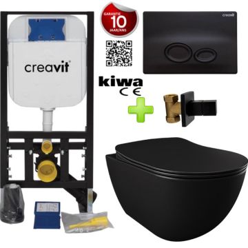 Toilet set Black Matt Rimless with bidet Creavit Freedom complete toilet set incl. toilet seat soft close + concealed cistern + pressure plate KC0903.01.0400E