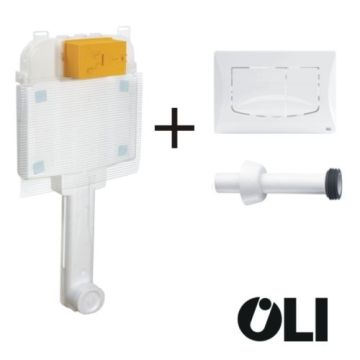 OLI Toilet Cistern Built-in drain cockpit OLI 74 + White River Plate 2 Buttons + Bonnet duct