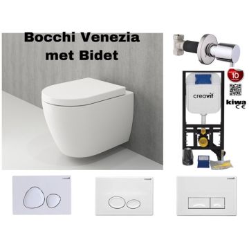 Creavit Complete set Wall toilet Rimless with Bidet Bocchi Venezia Gloss White S4CVENMBGP
