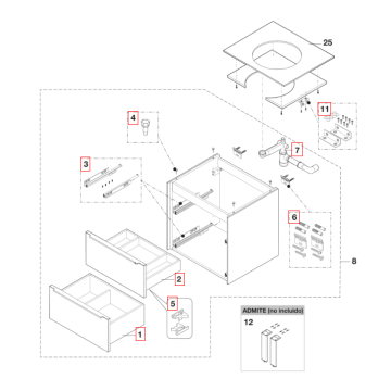 Roca  Inspira base unit 600 x 498mm with 2 soft-close drawers - gloss white A857000806