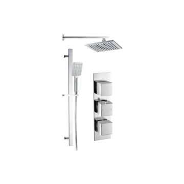 Square Shower Pack 10 - Rhomba Slim Plate Two Outler & Riser Overhead Kit
