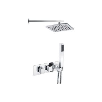 Square Shower Pack 5 - Targa Twin Two Outlet with Handset & Brass Overhead Shower