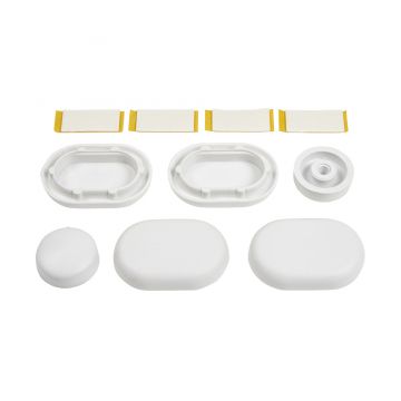This 6-piece plastic replacement set is designed for heavy-duty commercial and residential toilet suites. It functions to absorb impact, prevent the seat from shifting, reduce hinge strain, and protect the ceramic toilet pan from damage
