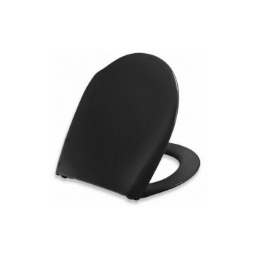 Toilet seat with hinge in stainless steel, soft close and lift-off Black