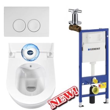 Complete toilet set Geberit UP100 with Rimless bidet Hanging toilet Creavit Aloni White incl. Soft close toilet seat 	UP100 + Al5512 + delta50
