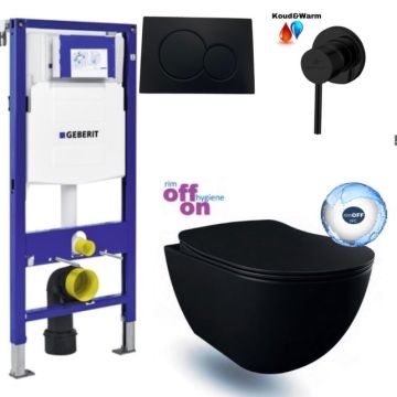 Geberit UP320 Toilet Set Black with Creavit Freedom Rimless Hanging Toilet with Bidet  UP320+FE322