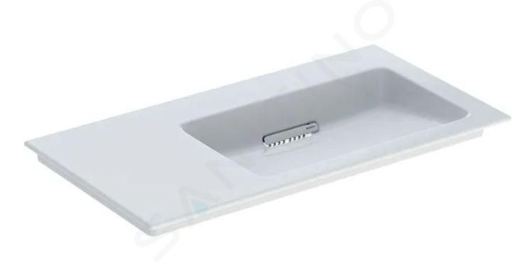 Geberit ONE vanity basin, horizontal outlet, left shelf surface: B=90cm, T=48cm, Tap hole=without, Overflow=without, white / KeraTect, glossy white   505.013.00.1