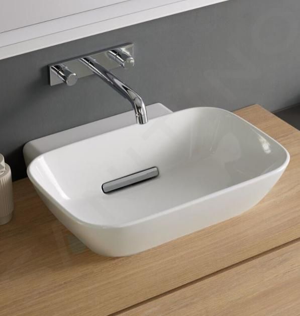 Geberit ONE lay-on washbasin, bowl shape, horizontal outlet: B=50cm, T=42.5cm, Tap hole=without, Overflow=without, white / KeraTect, glossy white   505.050.00.1