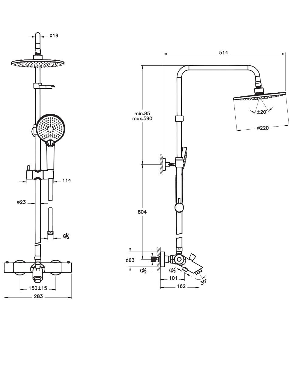 Artema AquaHeat Joy 220B Shower Column and Thermostatic Bathroom Faucet ...