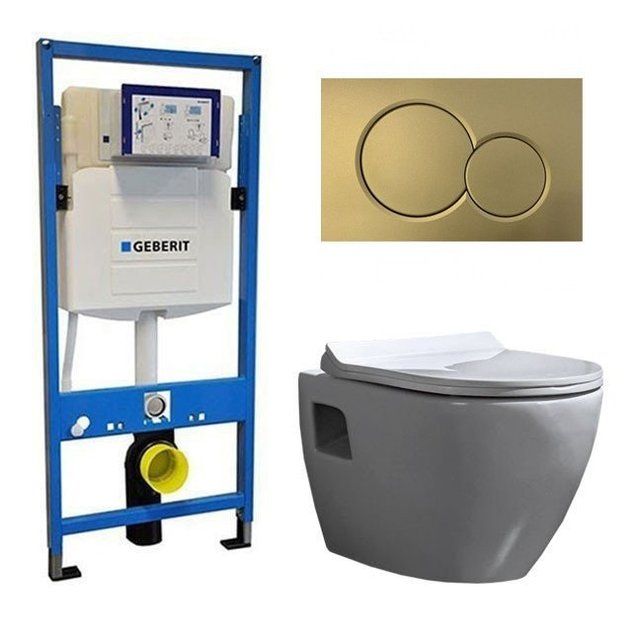 Geberit UP 320 Toilet set - Built-in WC Wall-hung toilet - Daley Flatline Geberit Sigma- 01 Matt Gold DC3700