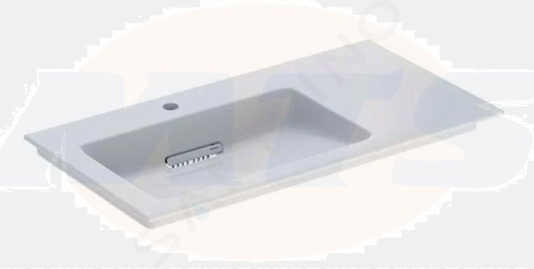 Geberit ONE vanity basin, horizontal outlet, right shelf surface: B=90cm, T=48cm, Tap hole=left, Overflow=without, white / KeraTect, glossy white   505.007.00.1